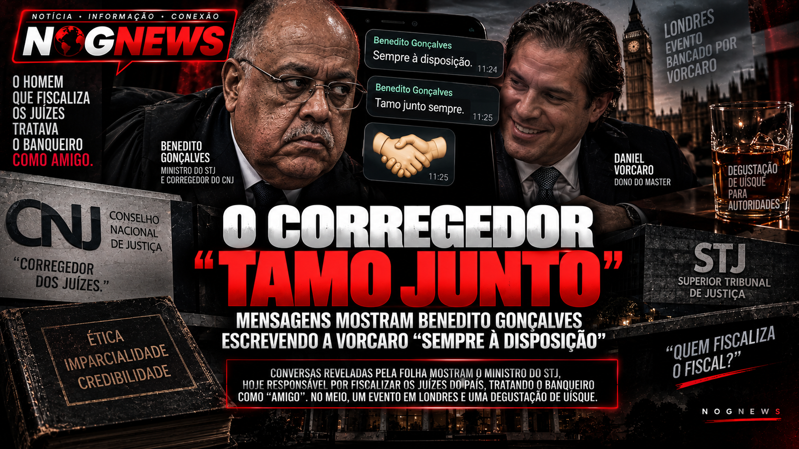 CORREGEDOR DO CNJ, BENEDITO GONÇALVES ESCREVEU A VORCARO "SEMPRE À DISPOSIÇÃO" E "TAMO JUNTO SEMPRE", MOSTRAM MENSAGENS