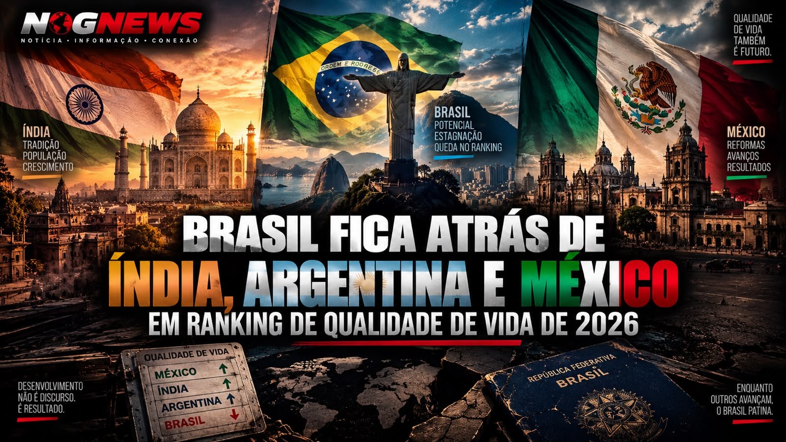 BRASIL FICA ATRÁS DE ÍNDIA, ARGENTINA E MÉXICO EM QUALIDADE DE VIDA E É O LANTERNA ENTRE OS 4