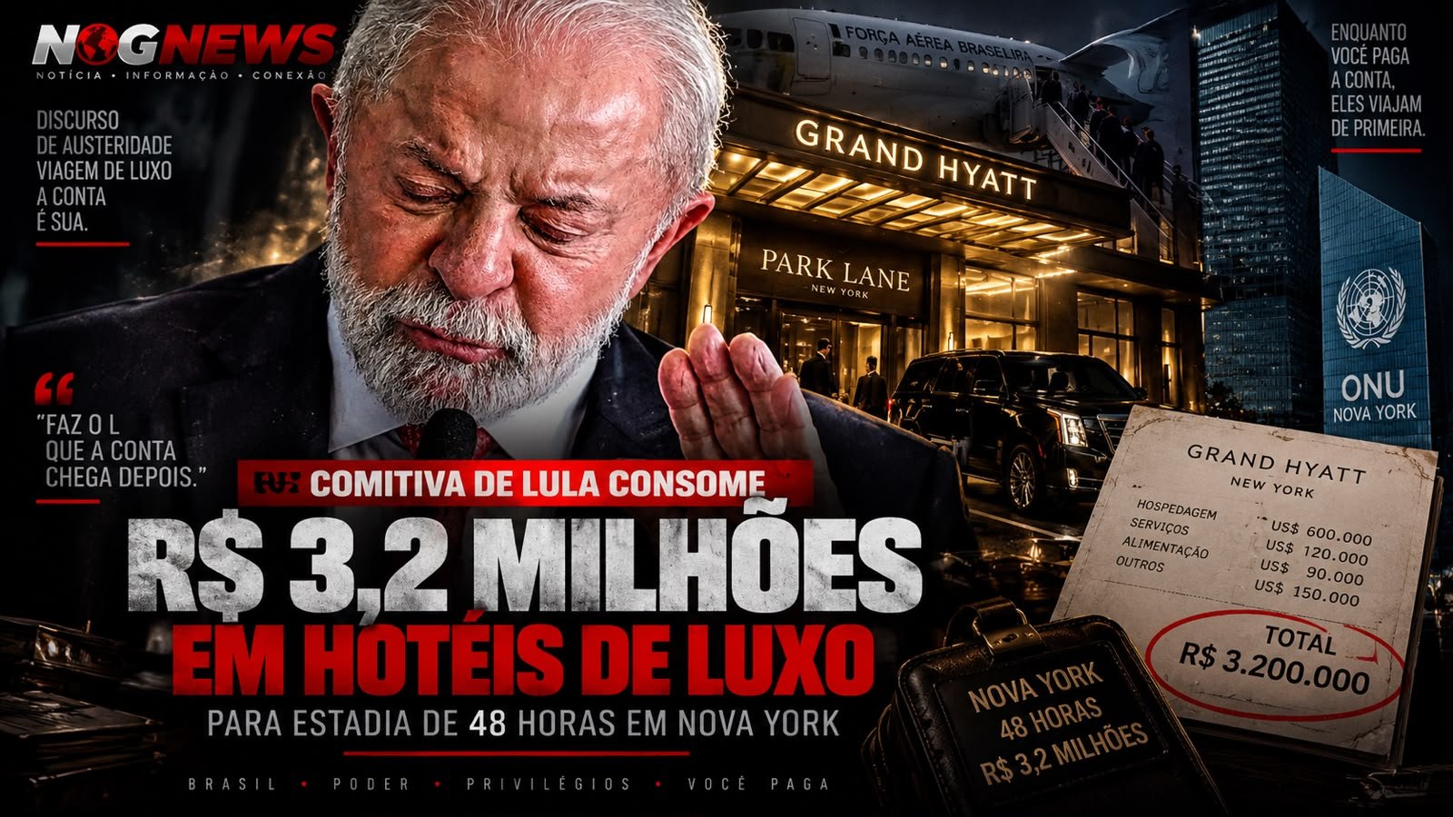 COMITIVA DE LULA GASTA R$ 3,2 MILHÕES EM 48 HORAS DE HOTEL EM NOVA YORK. PELO SEGUNDO ANO SEGUIDO.
