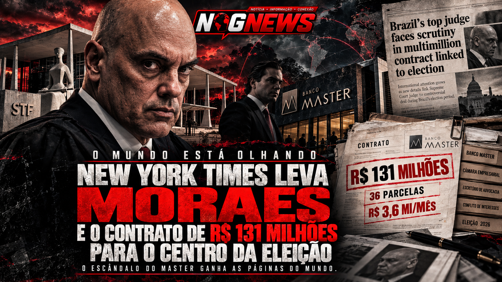 NEW YORK TIMES LEVA MORAES E O CONTRATO DE R$ 131 MILHÕES DA MULHER DELE COM O MASTER PARA O CENTRO DA ELEIÇÃO