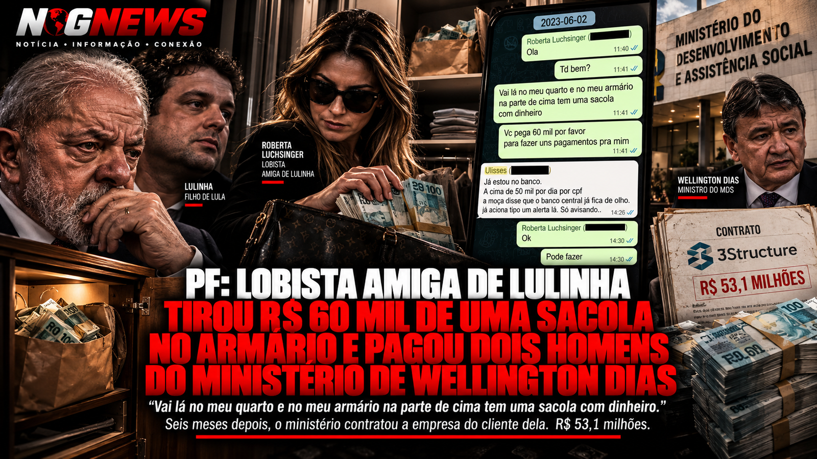 PF: LOBISTA AMIGA DE LULINHA TIROU R$ 60 MIL DE UMA SACOLA NO ARMÁRIO E PAGOU DOIS HOMENS DO MINISTÉRIO DE WELLINGTON DIAS