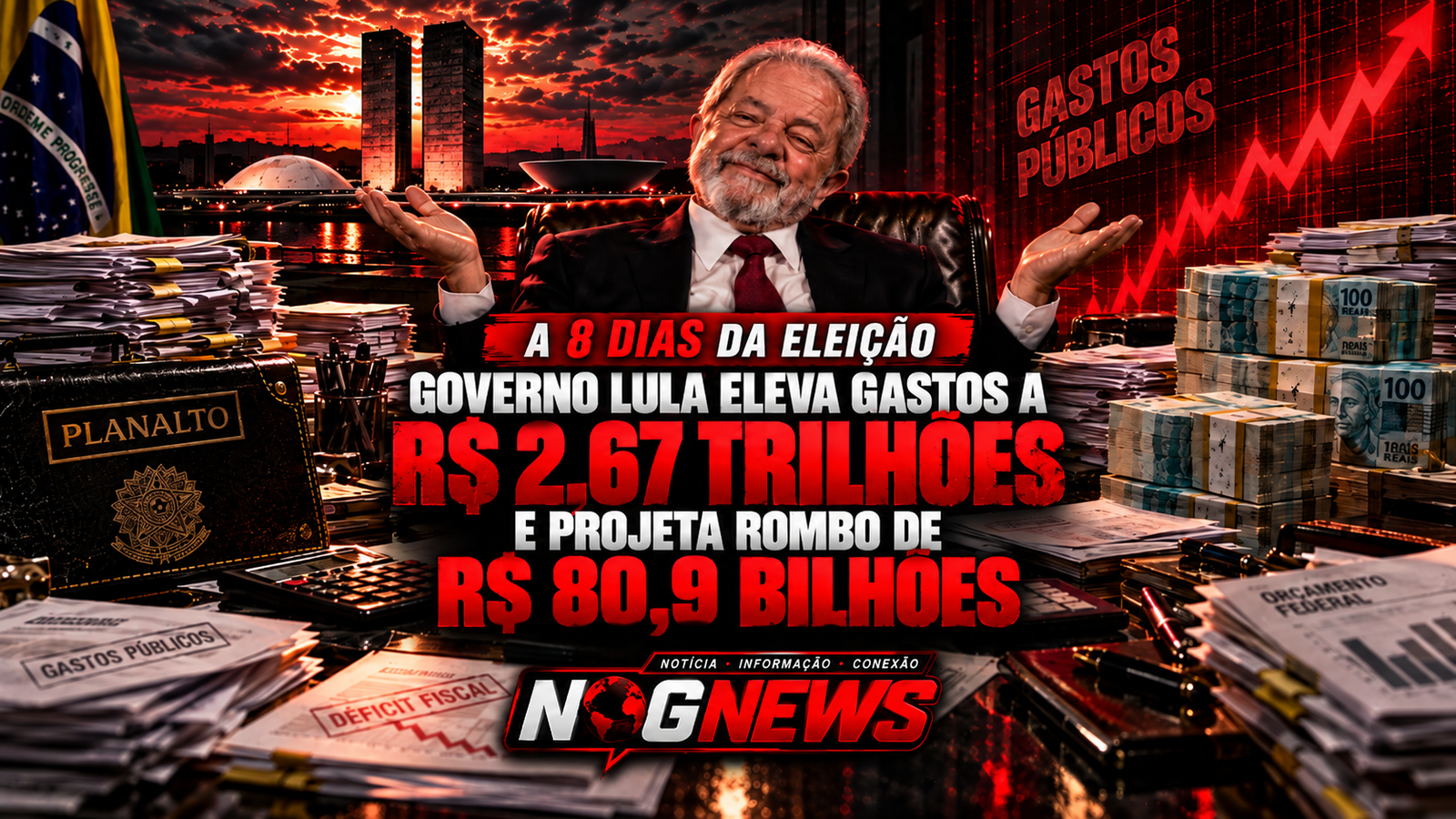 GOVERNO LULA ELEVA GASTOS A R$ 2,67 TRILHÕES E PROJETA ROMBO DE R$ 80,9 BILHÕES A 10 DIAS DA ELEIÇÃO