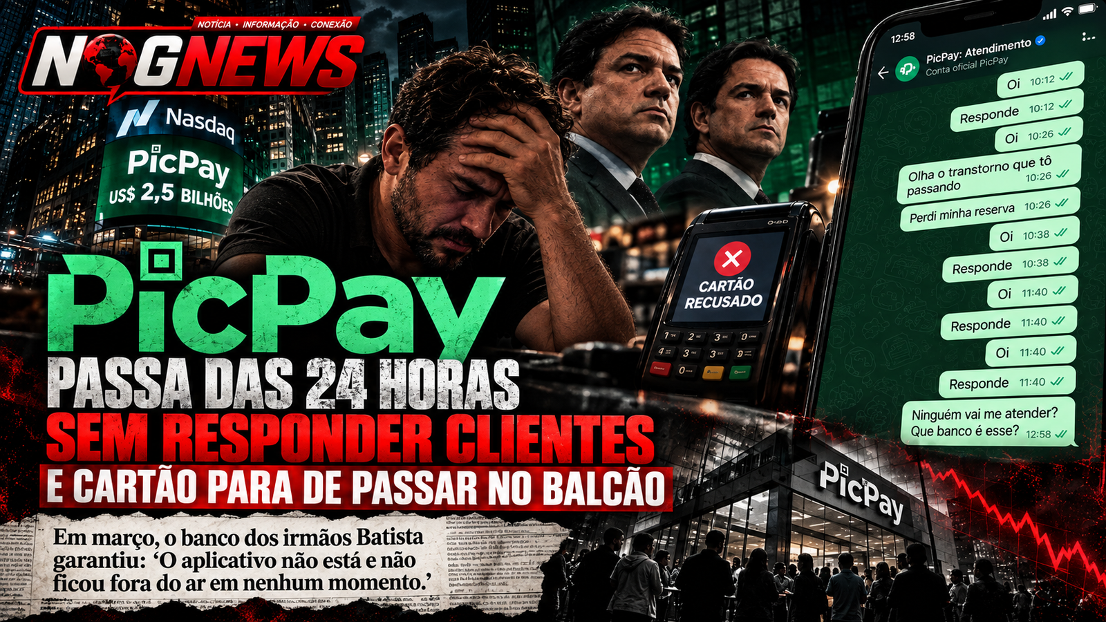 PICPAY PASSA DAS 24 HORAS SEM RESPONDER CLIENTES E CARTÃO PARA DE PASSAR NO BALCÃO