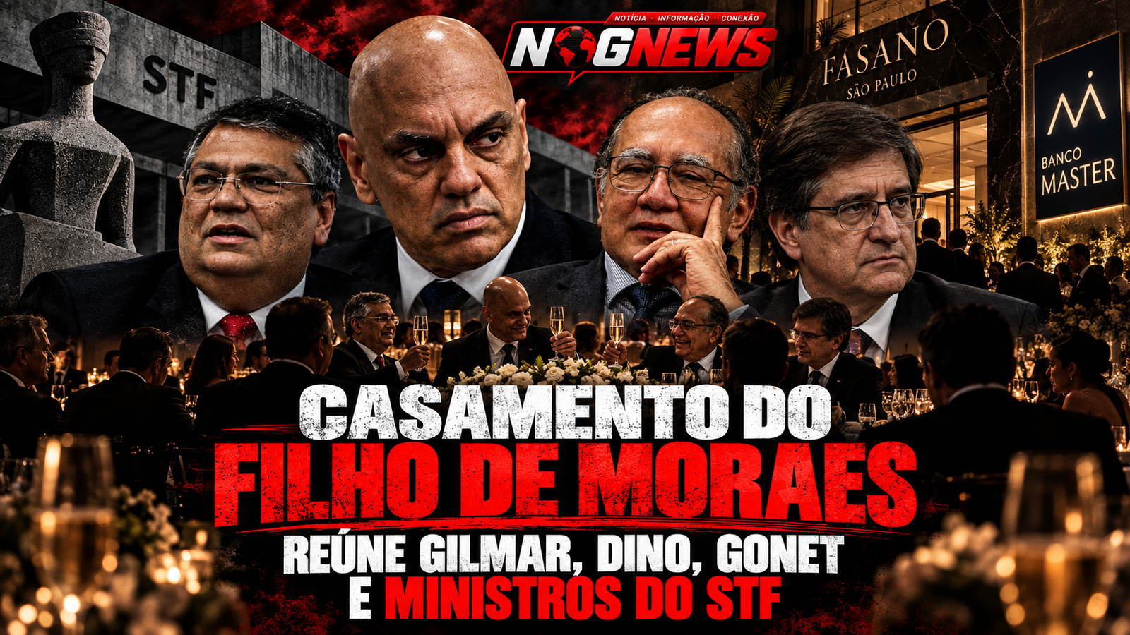 O TRIO COMEMORA A IMPUNIDADE DE MORAES NO CASAMENTO DE SEU FILHO, PRÓXIMO AO BANCO MASTER