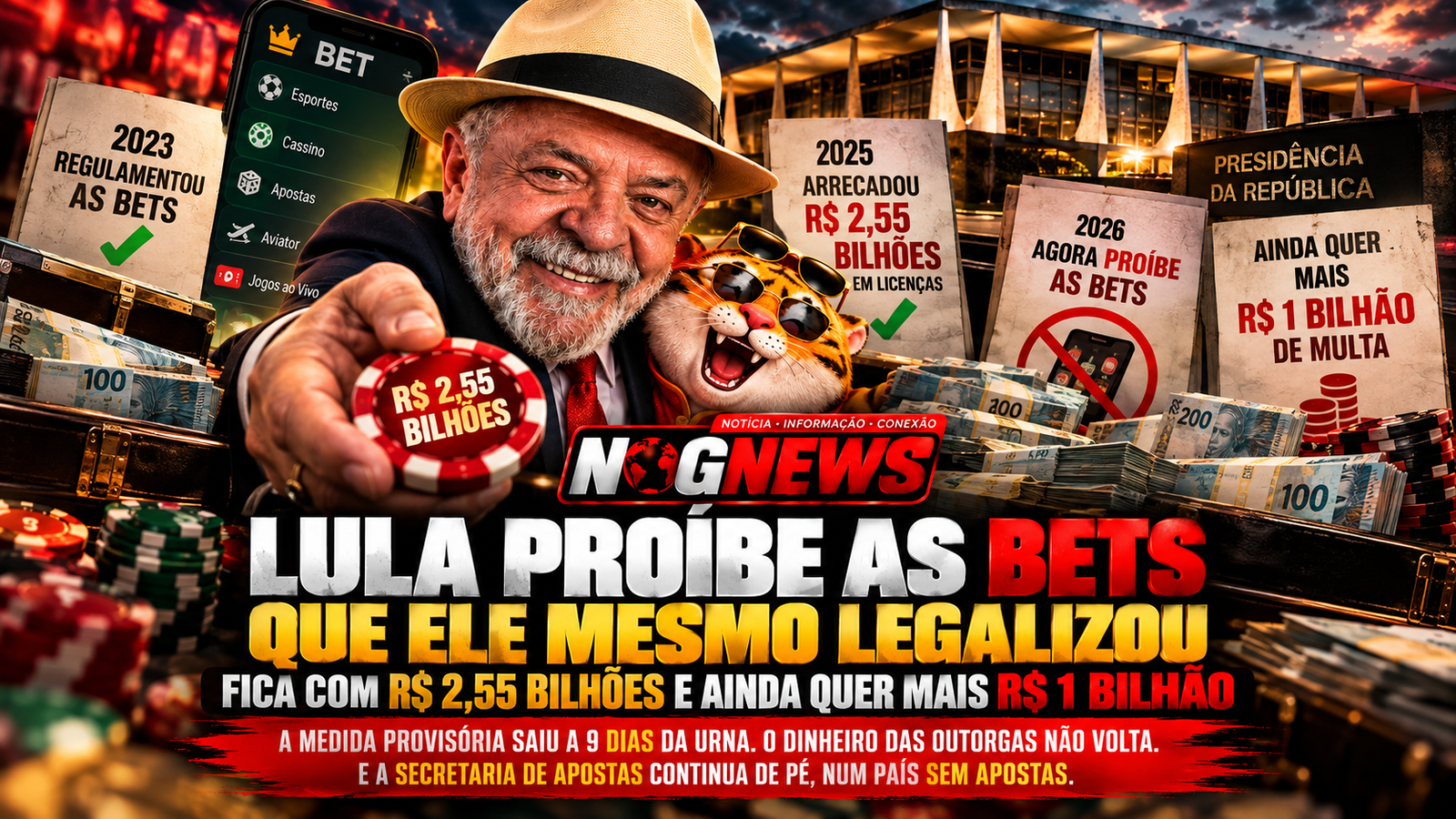 LULA PROÍBE AS BETS QUE ELE MESMO LEGALIZOU, FICA COM R$ 2,55 BILHÕES E AINDA QUER MAIS R$ 1 BILHÃO