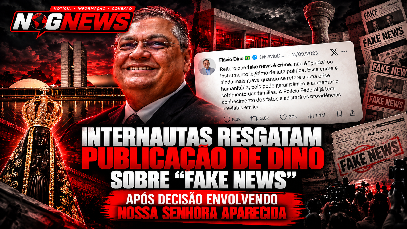 INTERNAUTAS RESGATAM POST DE 2023 EM QUE DINO DIZIA QUE FAKE NEWS "É CRIME, NÃO É PIADA"
