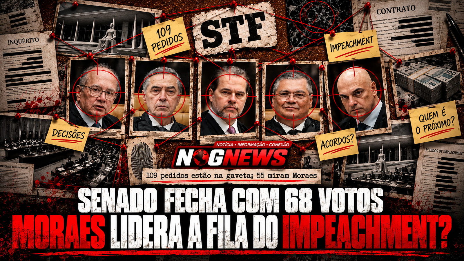 SENADO FECHA COM 68 VOTOS DE DIREITA E CENTRÃO, 109 PEDIDOS DE IMPEACHMENT ESPERAM NA GAVETA E MORAES LIDERA A FILA DO STF